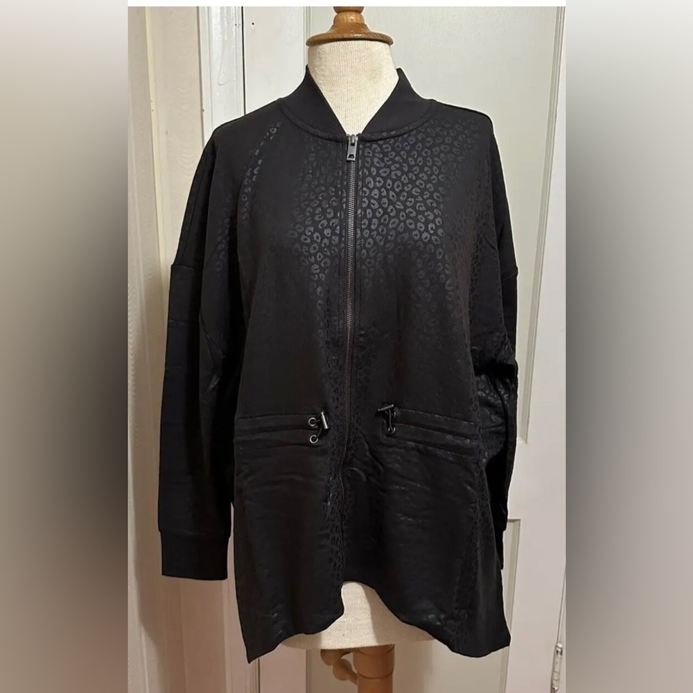 ZUDA Women's Bomber Jacket Size L Z-Knit Foil Printed with Black A389168